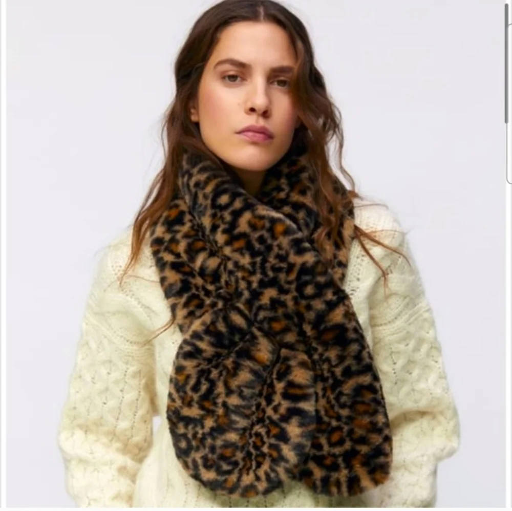 Zara Leopard Print Wrap Scarf Stole Faux Fur